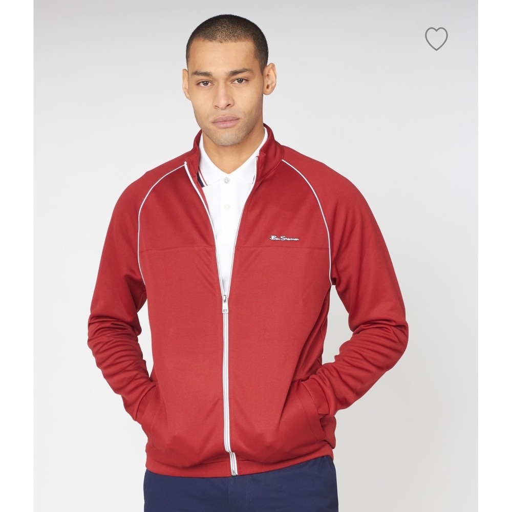Ben Sherman Red Tricot Zip Through Jacket L Preppy Retro Blokecore Oasis Style